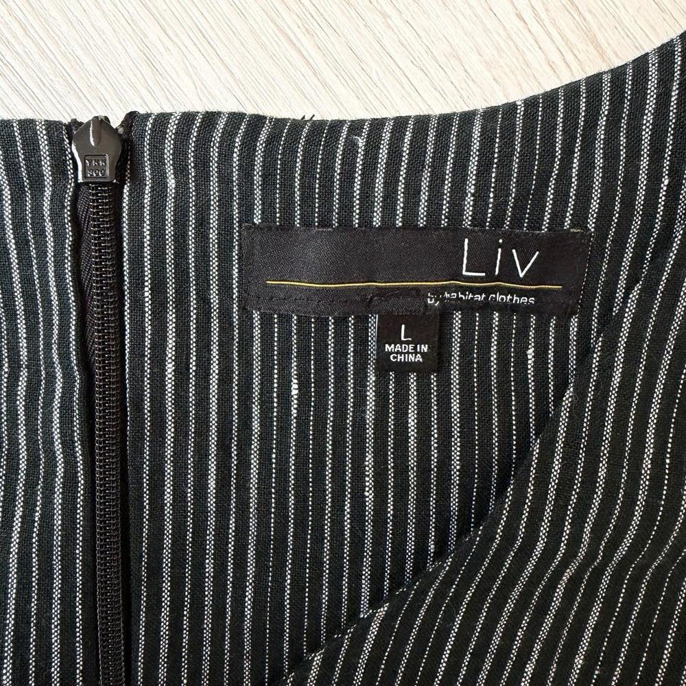 Liv By Habitat Jumpsuit Womens Large Black Striped 100% Linen Wide Leg Lagenlook - Picture 9 of 11